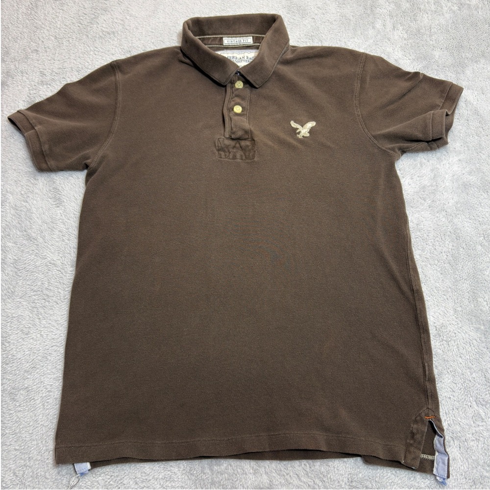 American Eagle Polo Shirt Mens M Brown 90s Vintage Fit Short Sleeve 100% Cotton